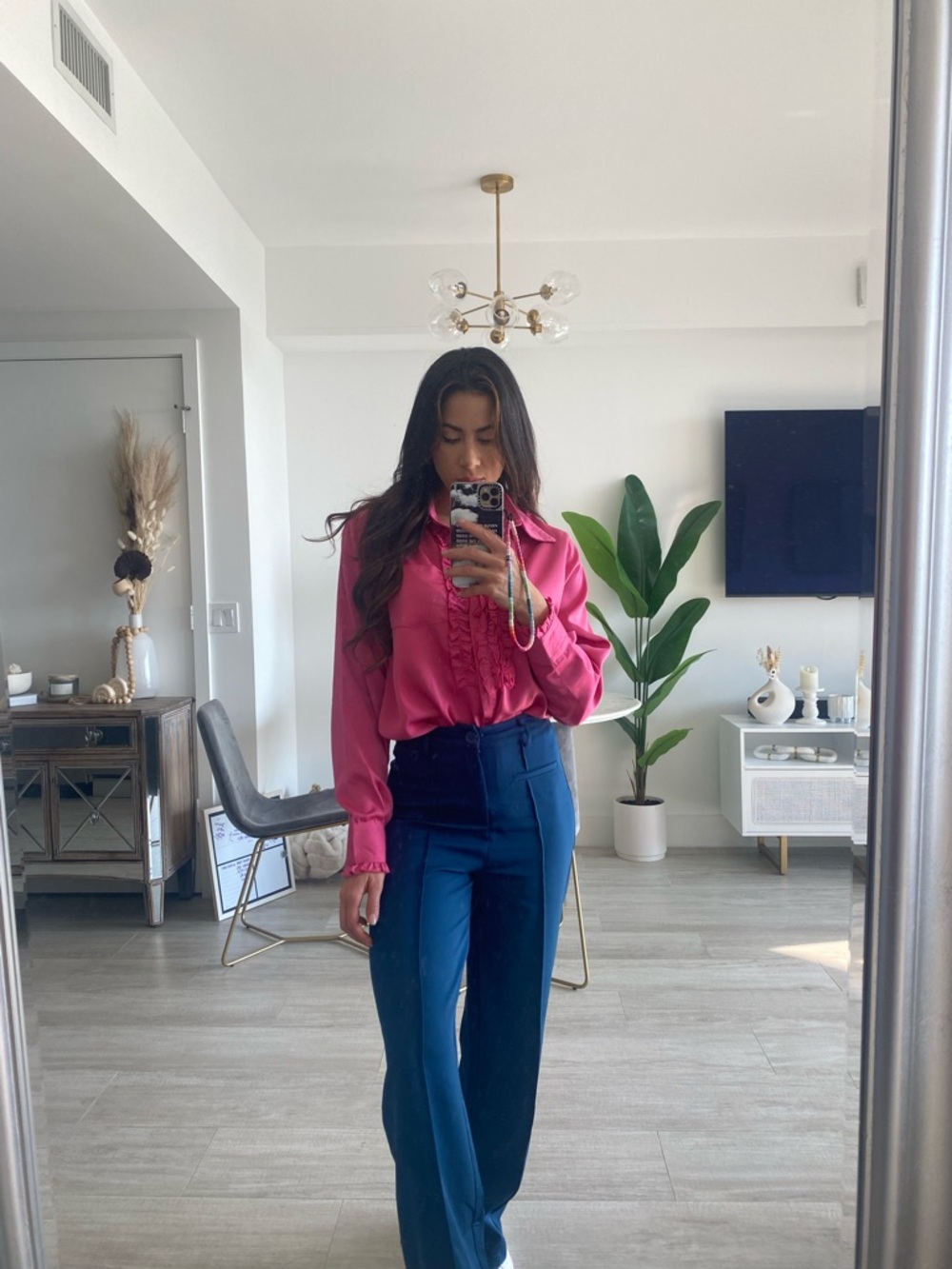 Bright Pink Ruffle Blouse